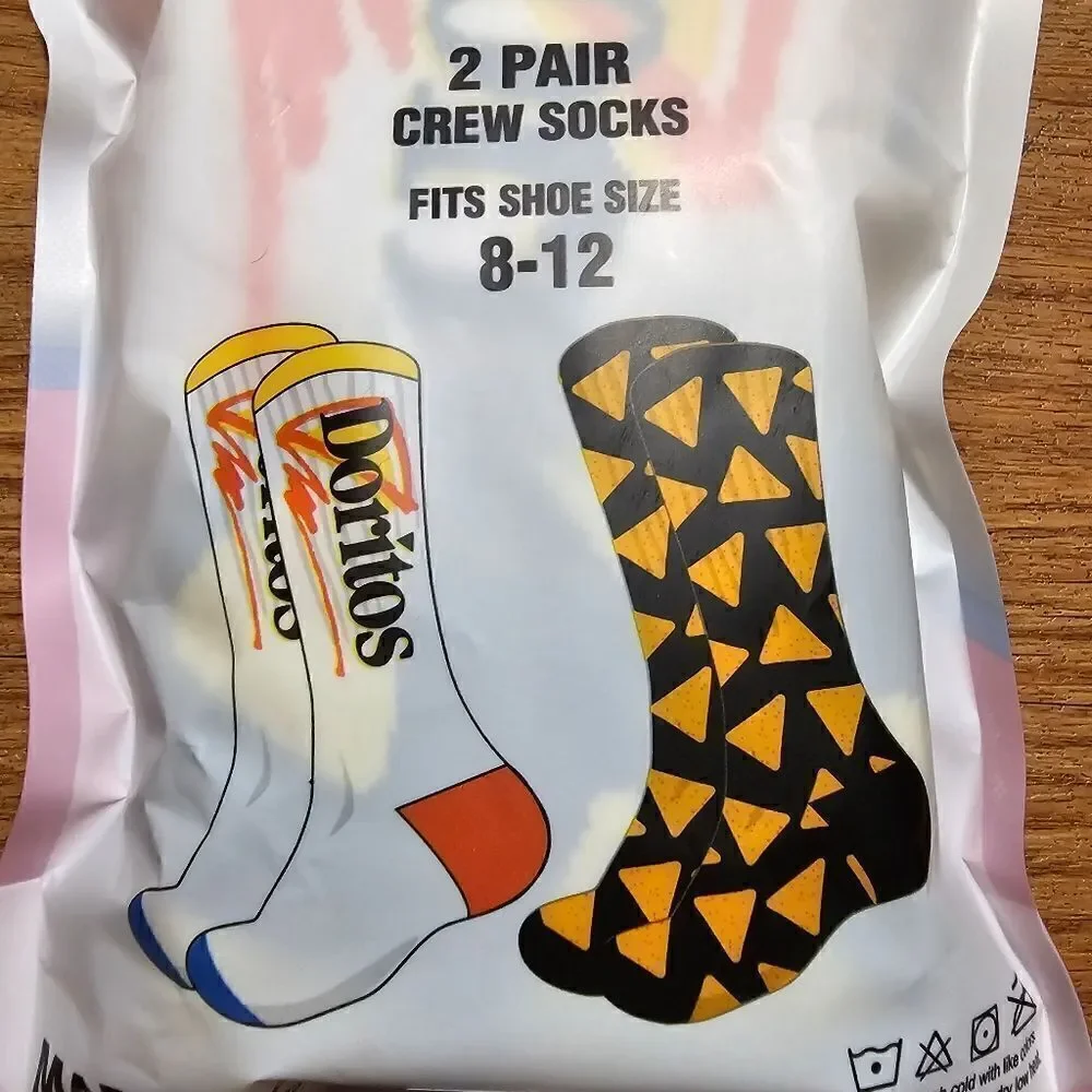 Doritos Mad Engine Crew Socks 2 Pack Size Large White AOP Models Polyester Blend